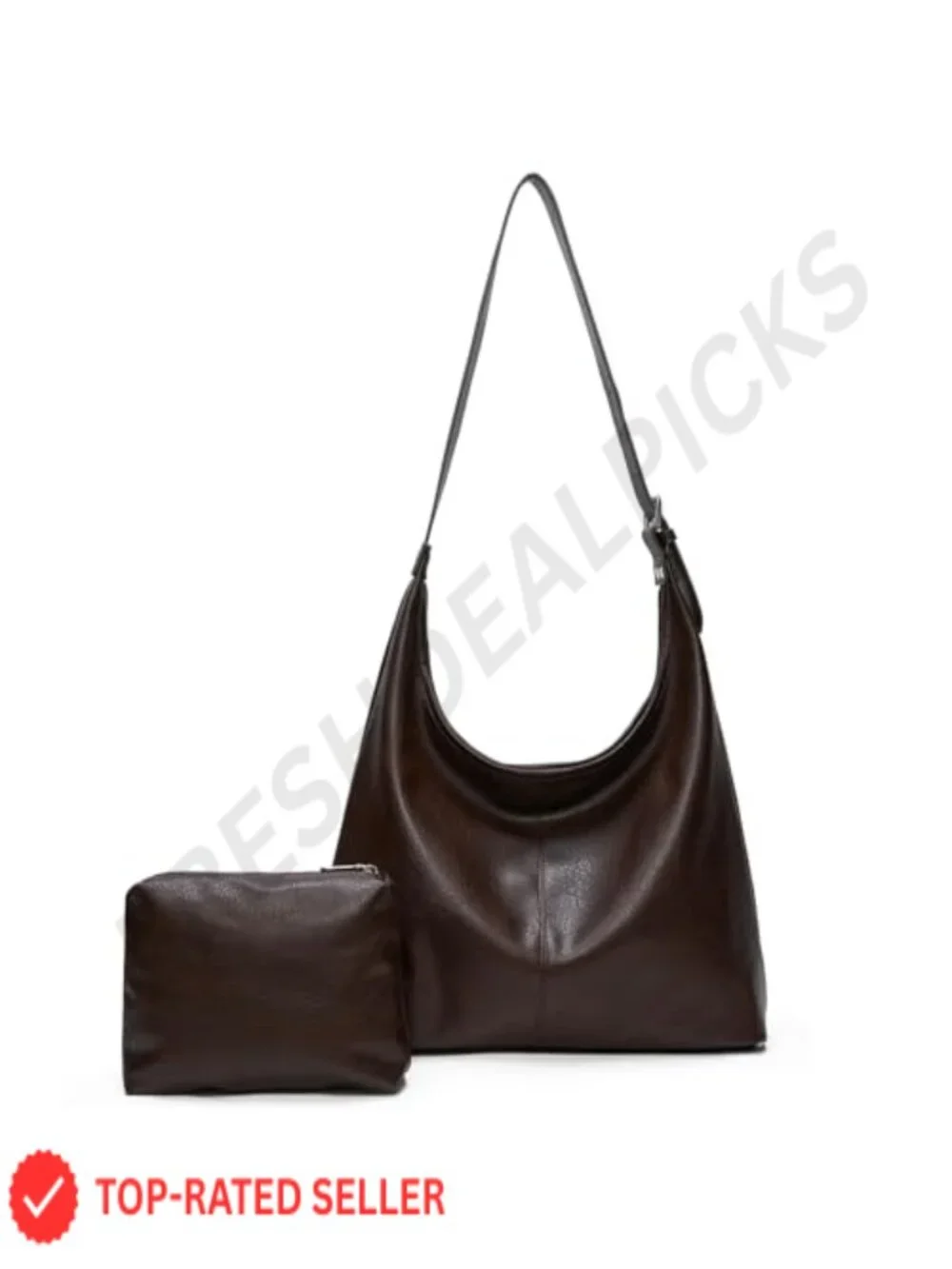 Vegan Leather Hobo Bag with Matching Pouch, Laptop Tote